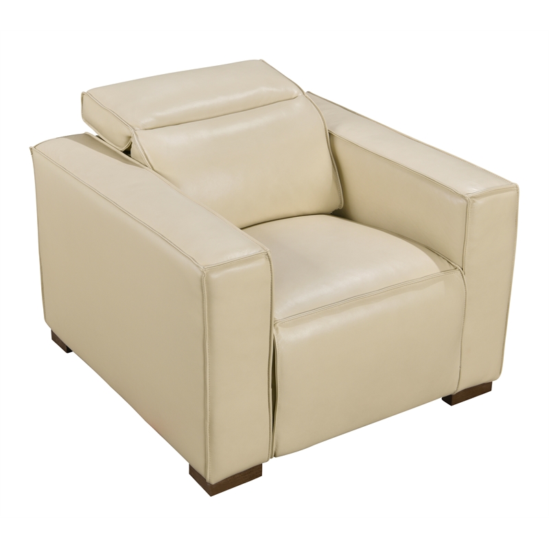Pemberly Row Full-Leather Power Reclining Lounge Chair in Beige with Brown Legs