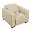 Pemberly Row Full-Leather Power Reclining Lounge Chair in Beige with Brown Legs