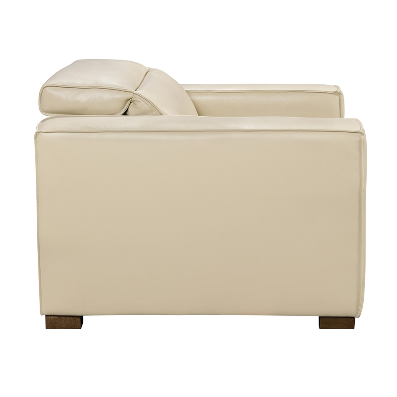 Pemberly Row Full-Leather Power Reclining Lounge Chair in Beige with Brown Legs