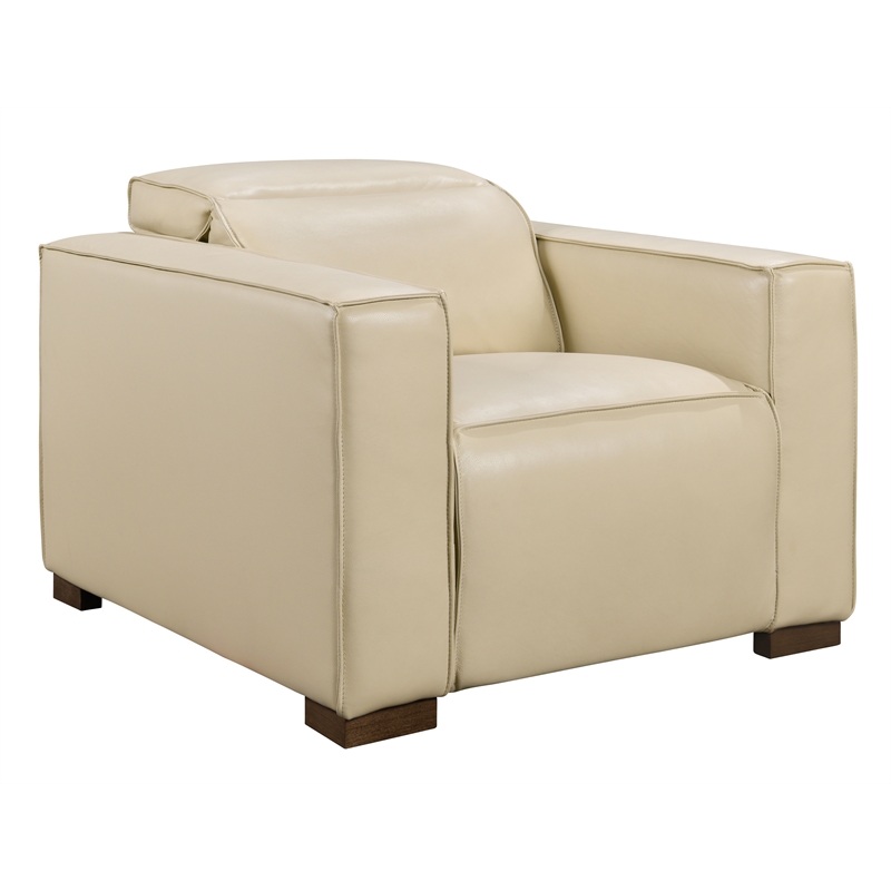 Pemberly Row Full-Leather Power Reclining Lounge Chair in Beige with Brown Legs