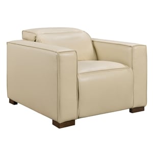 Pemberly Row Full-Leather Power Reclining Lounge Chair in Beige with Brown Legs