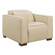 Pemberly Row Full-Leather Power Reclining Lounge Chair in Beige with Brown Legs