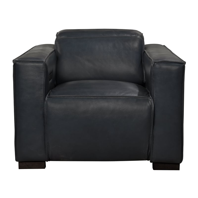 Pemberly Row Full-Leather Power Reclining Lounge Chair in Blue with Black Legs