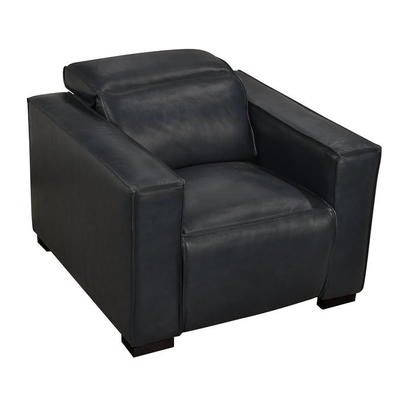 Pemberly Row Full-Leather Power Reclining Lounge Chair in Blue with Black Legs