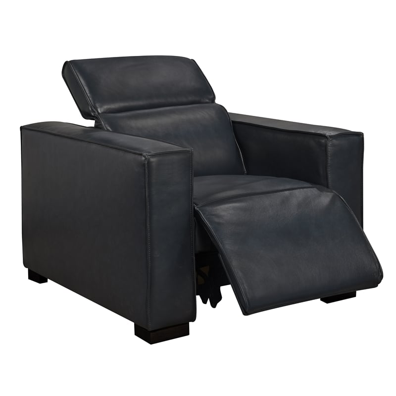 Pemberly Row Full-Leather Power Reclining Lounge Chair in Blue with Black Legs