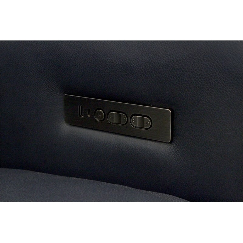 Pemberly Row Full-Leather Power Reclining Lounge Chair in Blue with Black Legs