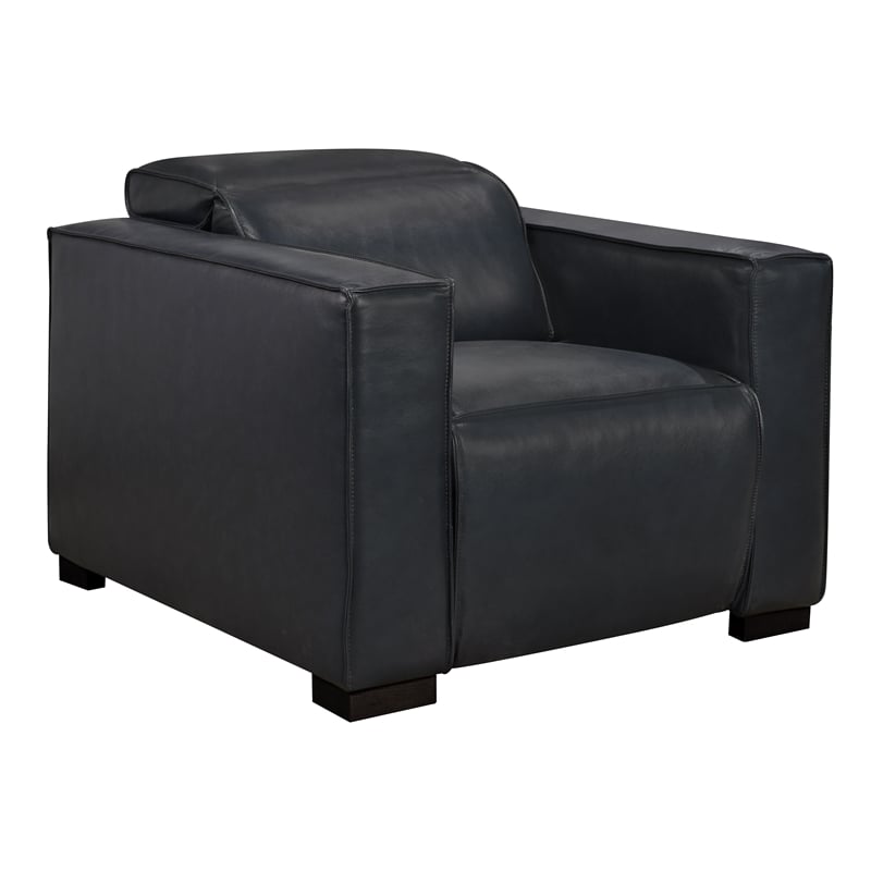 Pemberly Row Full-Leather Power Reclining Lounge Chair in Blue with Black Legs