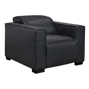 Pemberly Row Full-Leather Power Reclining Lounge Chair in Blue with Black Legs