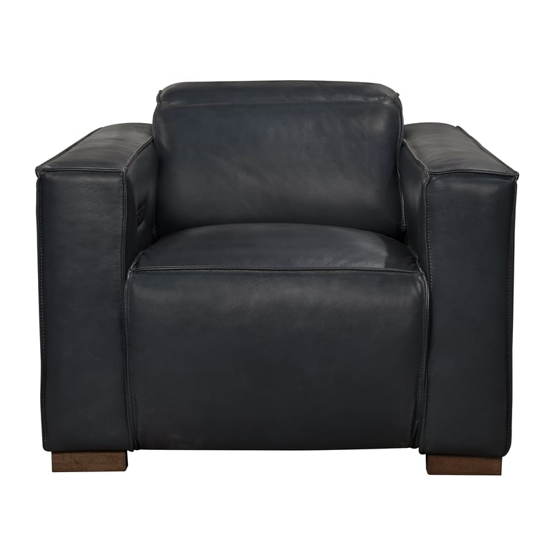 Pemberly Row Full-Leather Power Reclining Lounge Chair in Blue with Brown Legs