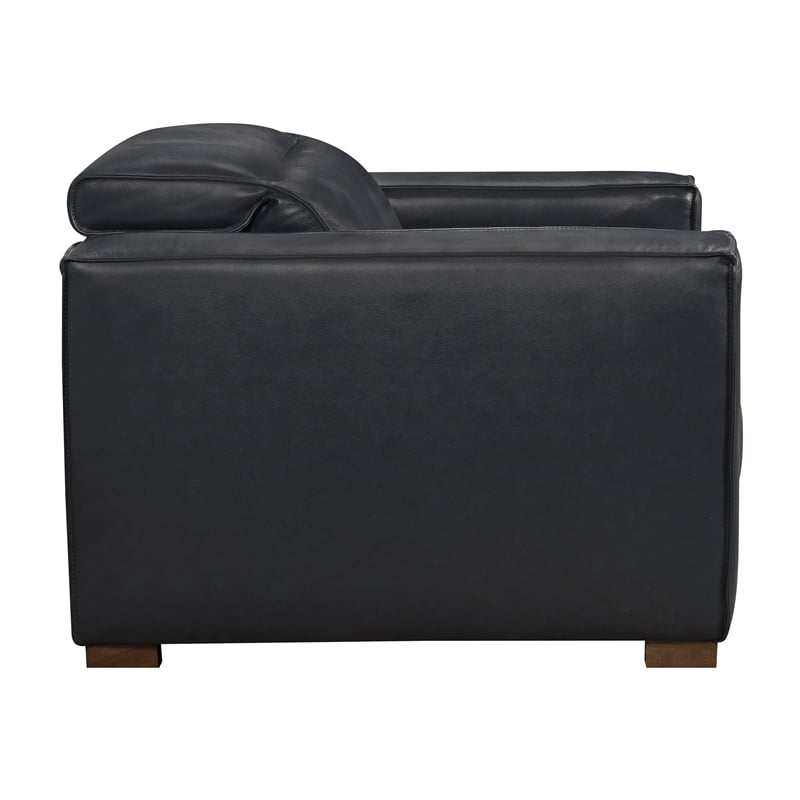 Pemberly Row Full-Leather Power Reclining Lounge Chair in Blue with Brown Legs