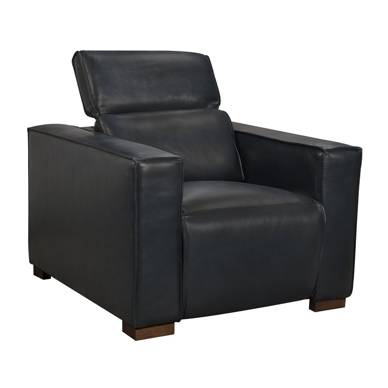 Pemberly Row Full-Leather Power Reclining Lounge Chair in Blue with Brown Legs