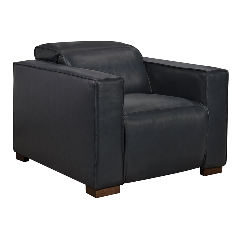 Pemberly Row Full-Leather Power Reclining Lounge Chair in Blue with Brown Legs