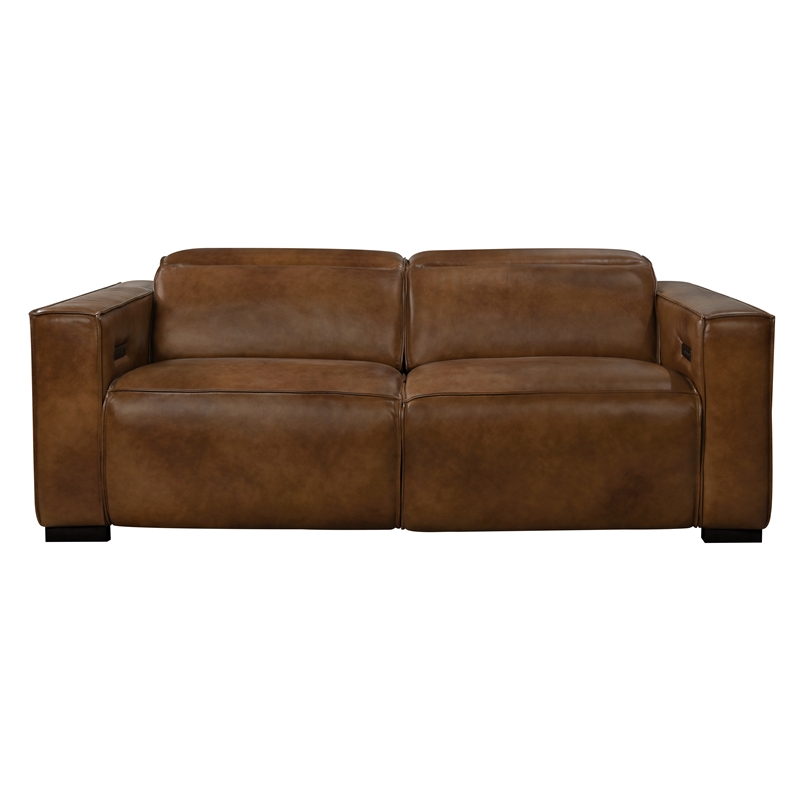 Pemberly Row Full-Leather Power Reclining Sofa in Tan with Black Legs
