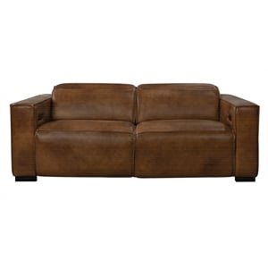 Pemberly Row Full-Leather Power Reclining Sofa in Tan with Black Legs