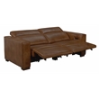 Pemberly Row Full-Leather Power Reclining Sofa in Tan with Brown Legs