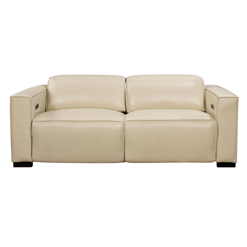 Pemberly Row Full-Leather Power Reclining Sofa in Beige with Black Legs