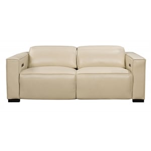 Pemberly Row Full-Leather Power Reclining Sofa in Beige with Black Legs
