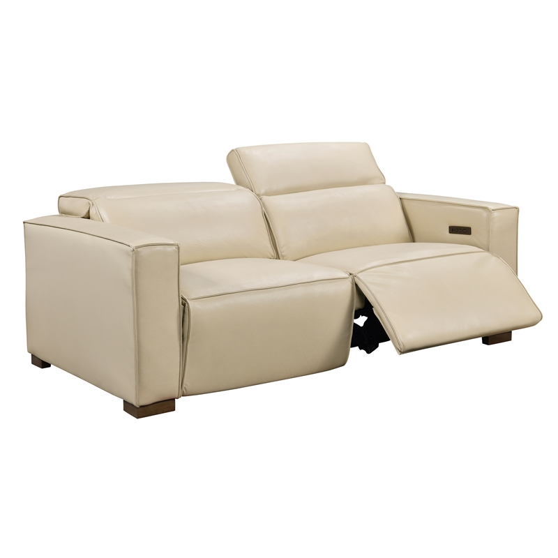 Pemberly Row Full-Leather Power Reclining Sofa in Beige with Brown Legs