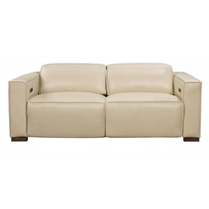 Pemberly Row Full-Leather Power Reclining Sofa in Beige with Brown Legs