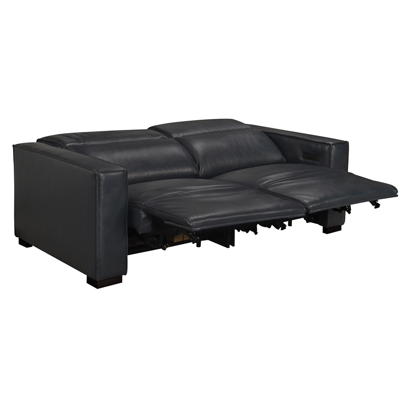 Pemberly Row Full-Leather Power Reclining Sofa in Blue with Black Legs