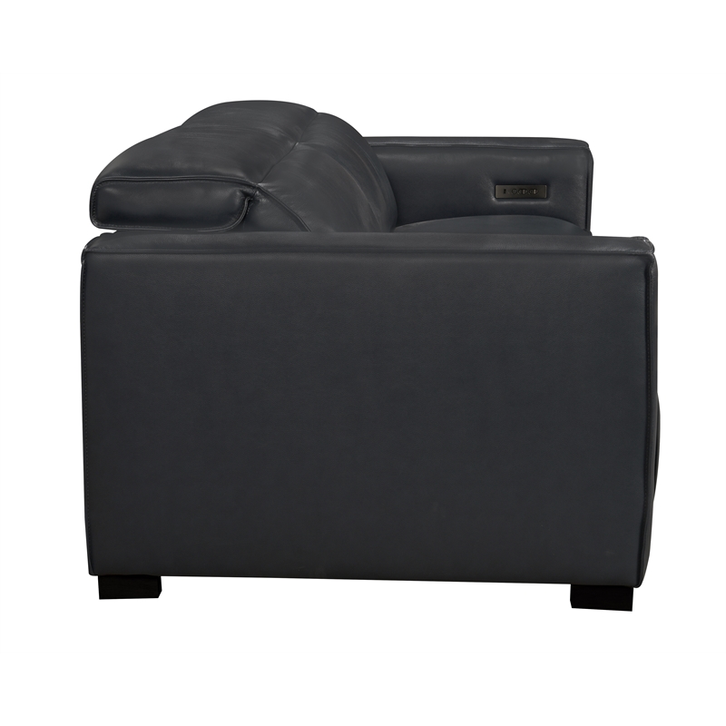 Pemberly Row Full-Leather Power Reclining Sofa in Blue with Black Legs