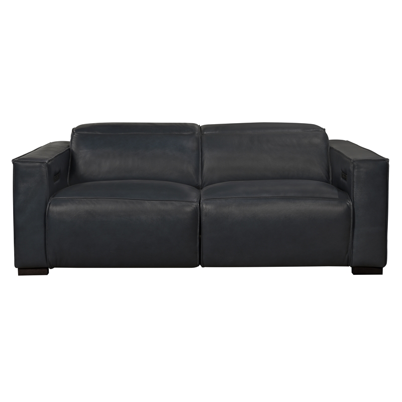 Pemberly Row Full-Leather Power Reclining Sofa in Blue with Black Legs