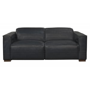 Pemberly Row Full-Leather Power Reclining Sofa in Blue with Brown Legs