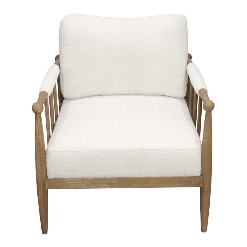 Pemberly Row Mid-Century Boucle Lounge Chair in Ivory on Natural Solid Wood