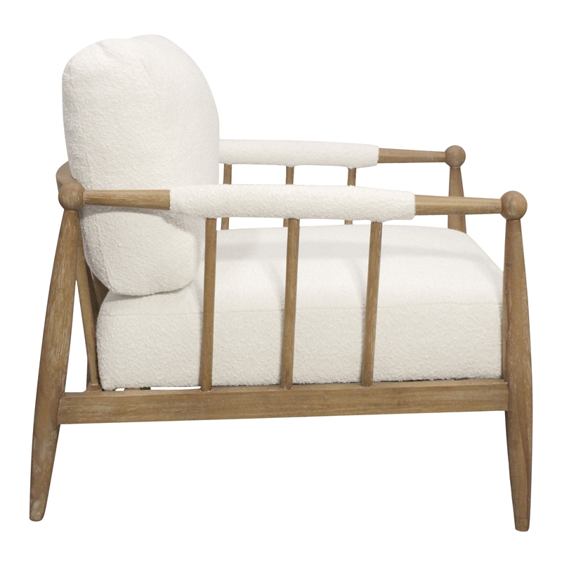 Pemberly Row Mid-Century Boucle Lounge Chair in Ivory on Natural Solid Wood