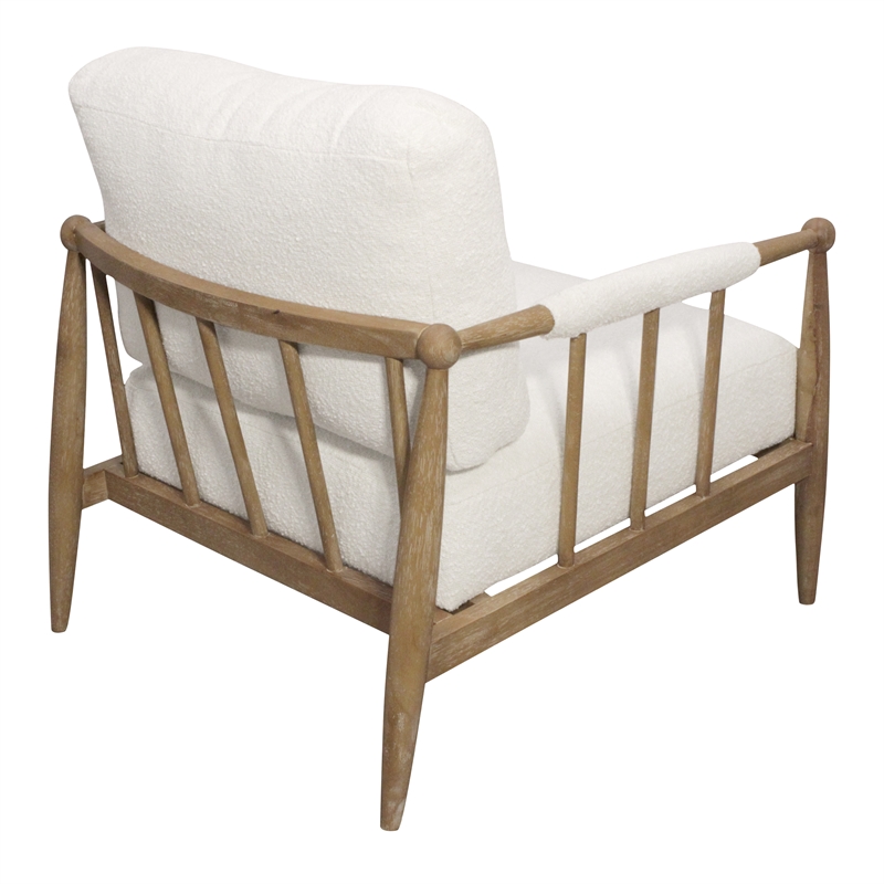 Pemberly Row Mid-Century Boucle Lounge Chair in Ivory on Natural Solid Wood