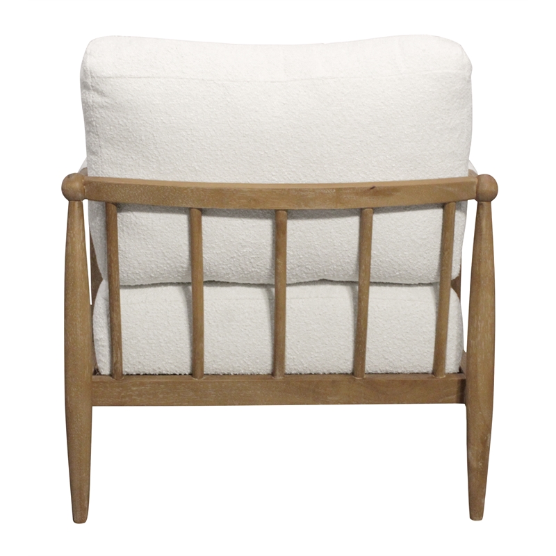 Pemberly Row Mid-Century Boucle Lounge Chair in Ivory on Natural Solid Wood