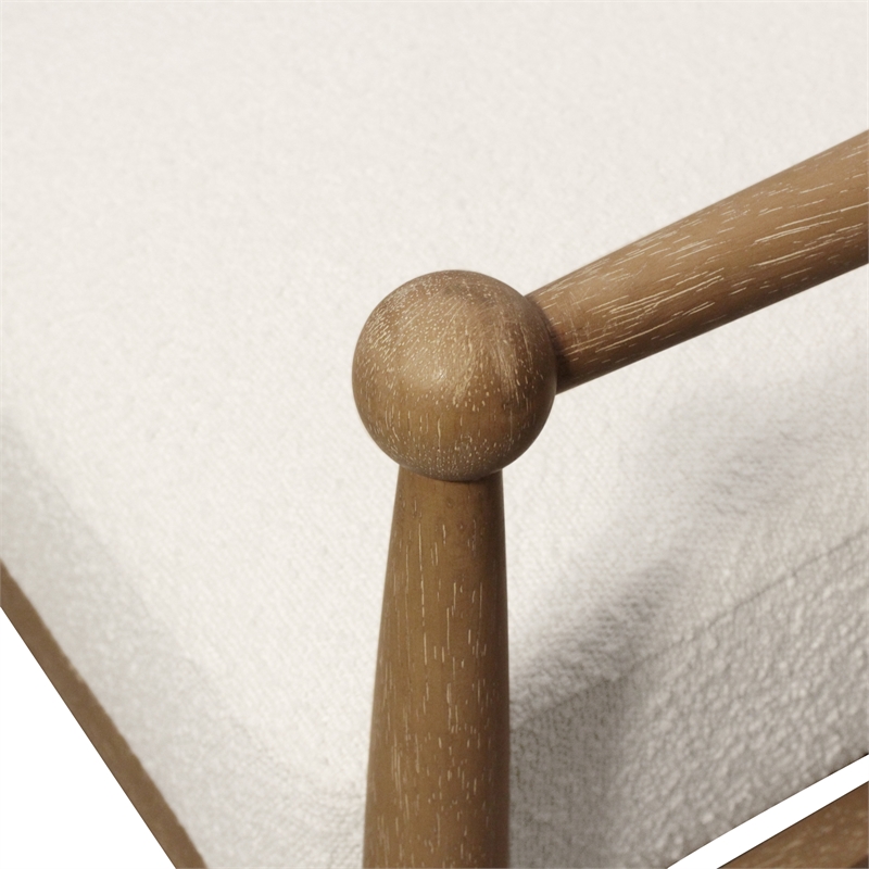 Pemberly Row Mid-Century Boucle Lounge Chair in Ivory on Natural Solid Wood