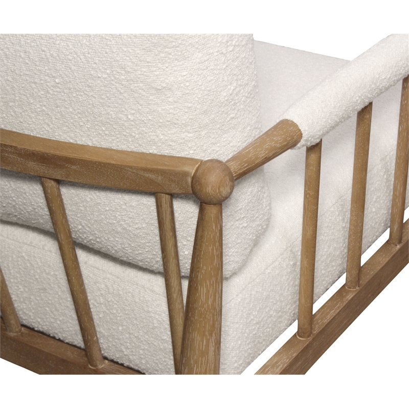 Pemberly Row Mid-Century Boucle Lounge Chair in Ivory on Natural Solid Wood