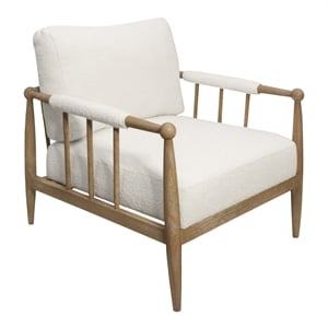 Pemberly Row Mid-Century Boucle Lounge Chair in Ivory on Natural Solid Wood