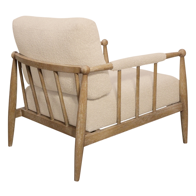 Pemberly Row Mid-Century Boucle Lounge Chair in Beige on Natural Solid Wood