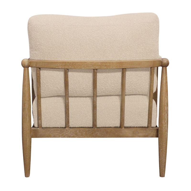 Pemberly Row Mid-Century Boucle Lounge Chair in Beige on Natural Solid Wood