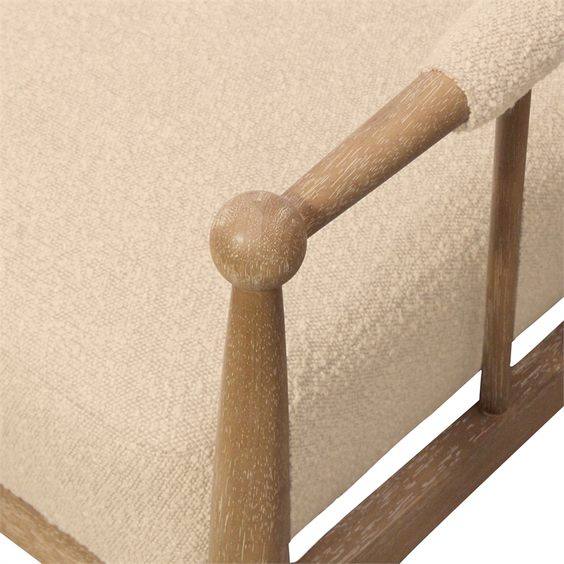 Pemberly Row Mid-Century Boucle Lounge Chair in Beige on Natural Solid Wood