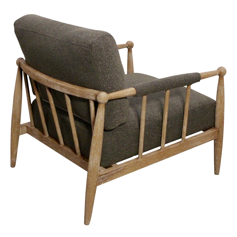 Pemberly Row Lounge Chair in Dark Gray Boucle Linen Fabric on Natural Wood