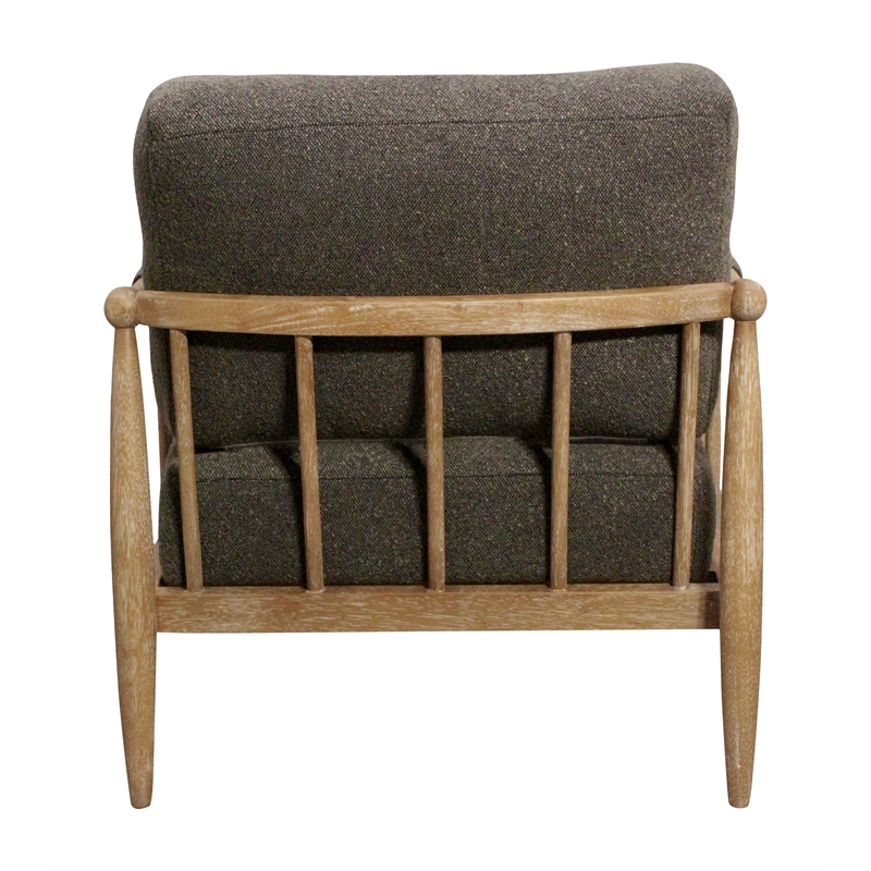 Pemberly Row Lounge Chair in Dark Gray Boucle Linen Fabric on Natural Wood