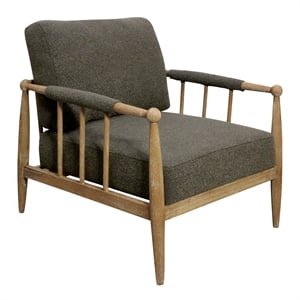 Pemberly Row Lounge Chair in Dark Gray Boucle Linen Fabric on Natural Wood