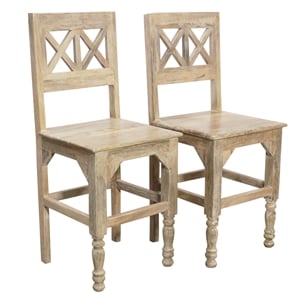 Pemberly Row 2-Piece Solid Mango Wood Counter Chair Set in Natural Finish