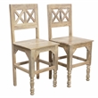 Pemberly Row 2-Piece Solid Mango Wood Counter Chair Set in Natural Finish