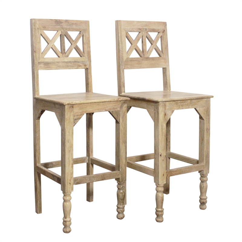Pemberly Row 2-Piece Solid Mango Wood Bar Chair Set in Natural Finish