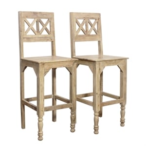 Pemberly Row 2-Piece Solid Mango Wood Bar Chair Set in Natural Finish