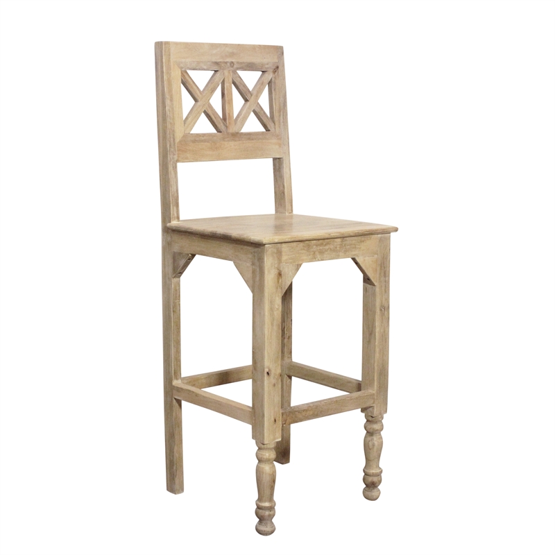 Pemberly Row 2-Piece Solid Mango Wood Bar Chair Set in Natural Finish