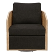 Pemberly Row Rattan Swivel Chair in Ebony Linen with Solid Wood Trim