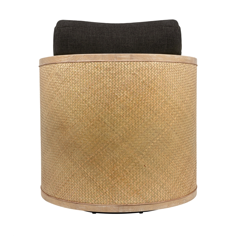Pemberly Row Rattan Swivel Chair in Ebony Linen with Solid Wood Trim