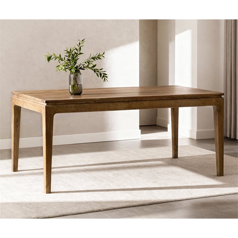 Pemberly Row Large Rectangular Solid Mango Wood Dining Table in Spice Tan