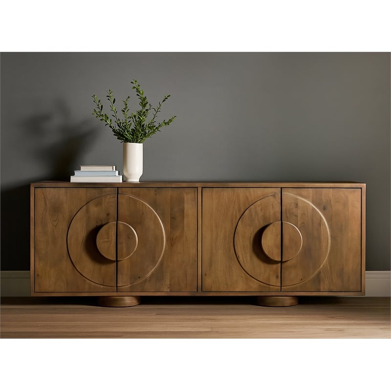 Pemberly Row Contemporary 4-Door Solid Mango Wood Sideboard in Spice Tan