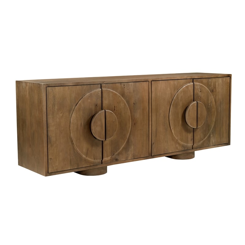 Pemberly Row Contemporary 4-Door Solid Mango Wood Sideboard in Spice Tan